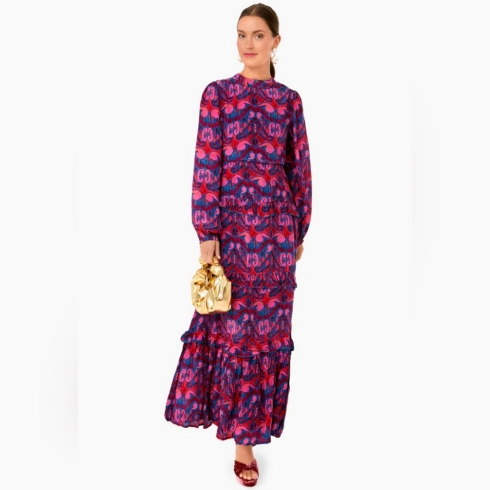 NWT Oliphant Exclusive Blue Kazak Mock Neck Maxi Dress Size Medium